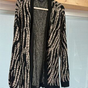 Express Black & Cream Open-Front Patterned Women's Cardigan